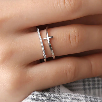 Rose Gold Cross Layered Open Ring with Gold Plating