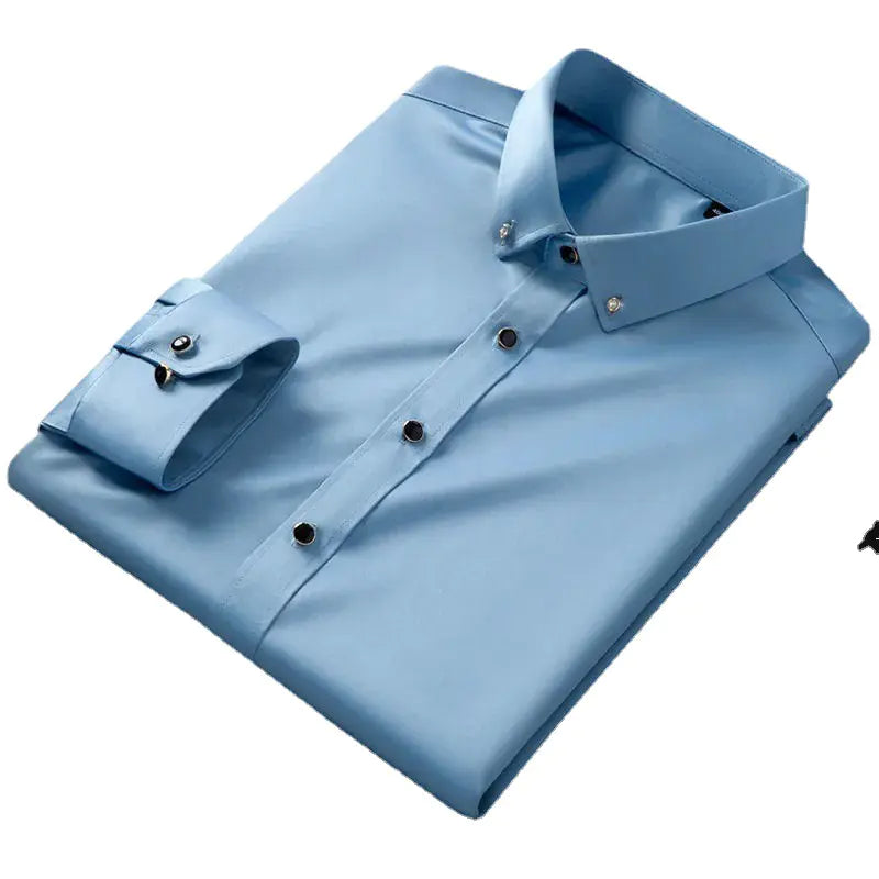 Men's Long Sleeve Business Casual Shirt with Diamond Buttons