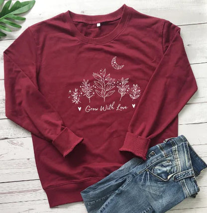 Floral Print Round Neck Long Sleeve Sweatshirt
