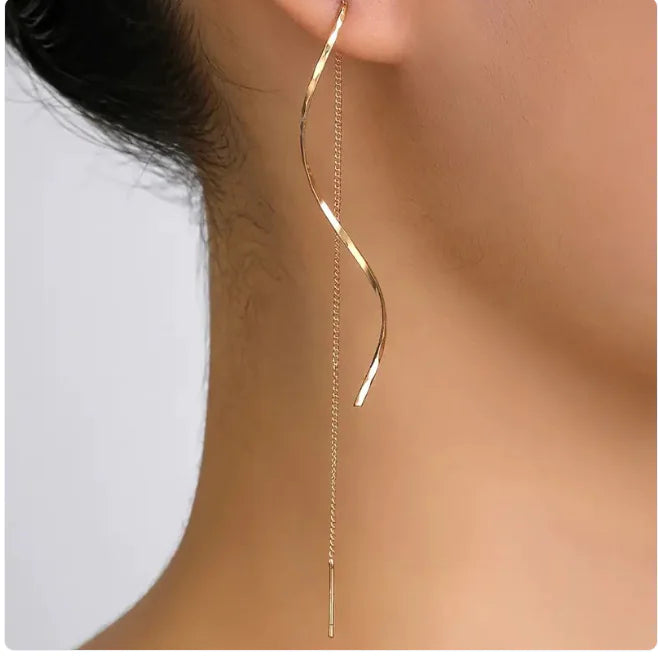 Elegant Spiral Wave Tassel Threader Earrings