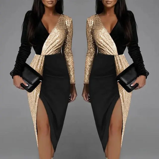 Elegant Black Deep V-Neck Bodycon Dress for Women