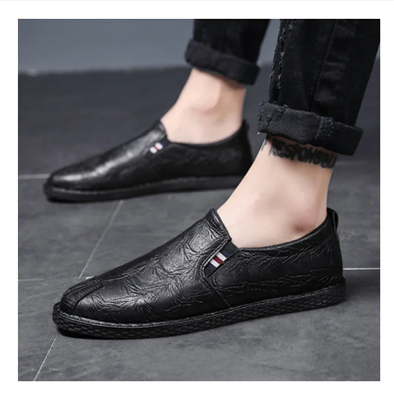 Men's All-Black Leather Waterproof Slip-Resistant Shoes