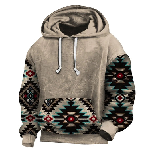 Muecwrye Deals Under 5 DollarsMens Fall Fashion 2024 Vintage Western Aztec Print Hoodies Long Sleeve Sweatshirt Loose Casual Pullover With Pockets Big And Tall Hoodies For Men