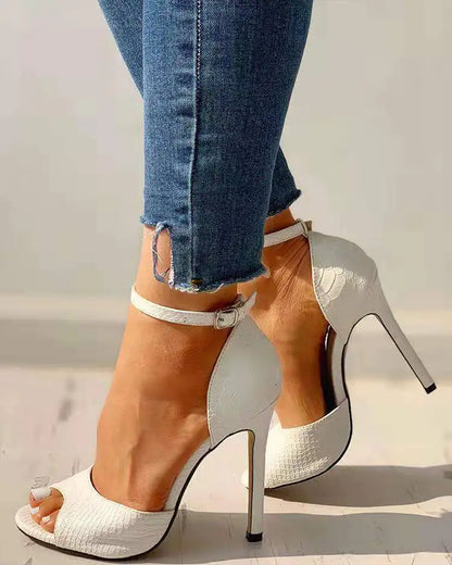 Fashionable High Heels with Snake Print and Buckle