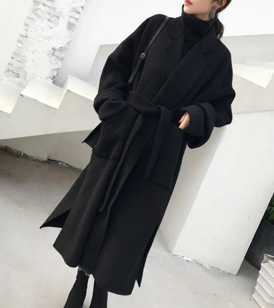 Korean Mid-Length Loose Slim Woolen Coat for Students