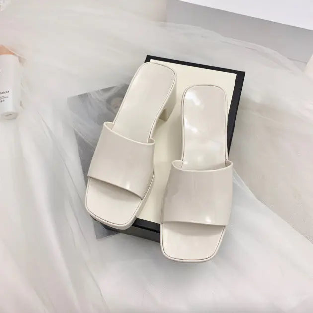 Chunky Heel Candy Color Jelly Shoes with Square Toe