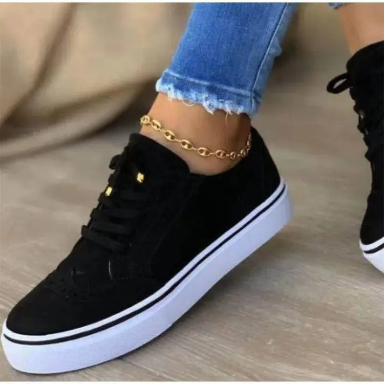 Women's Casual Lace-up Canvas Shoes - Solid Color Flat