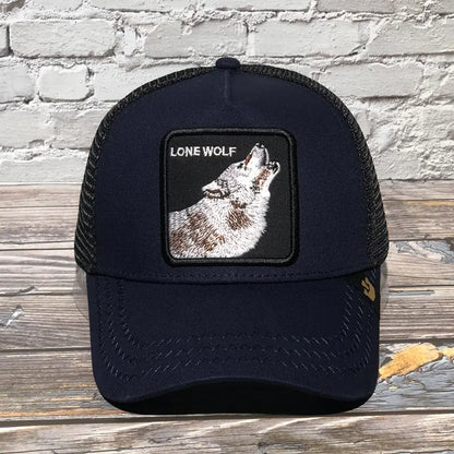 Wolf Embroidered Baseball Cap with Mesh Design