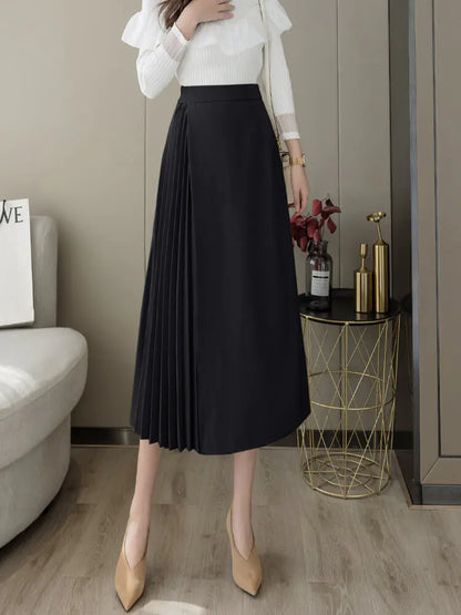 Mid-Length High Waist Irregular Pleated Umbrella Skirt