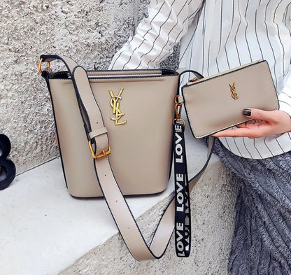 Synthetic Leather Zipper Bucket Shoulder Bag