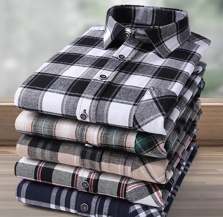 Casual Long-sleeved Plaid Brushed Shirt
