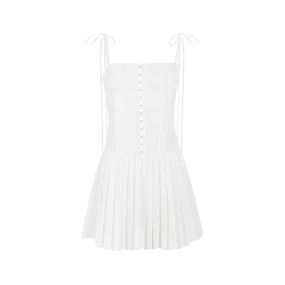 Summer White Backless Dress - French Style Mini Dress