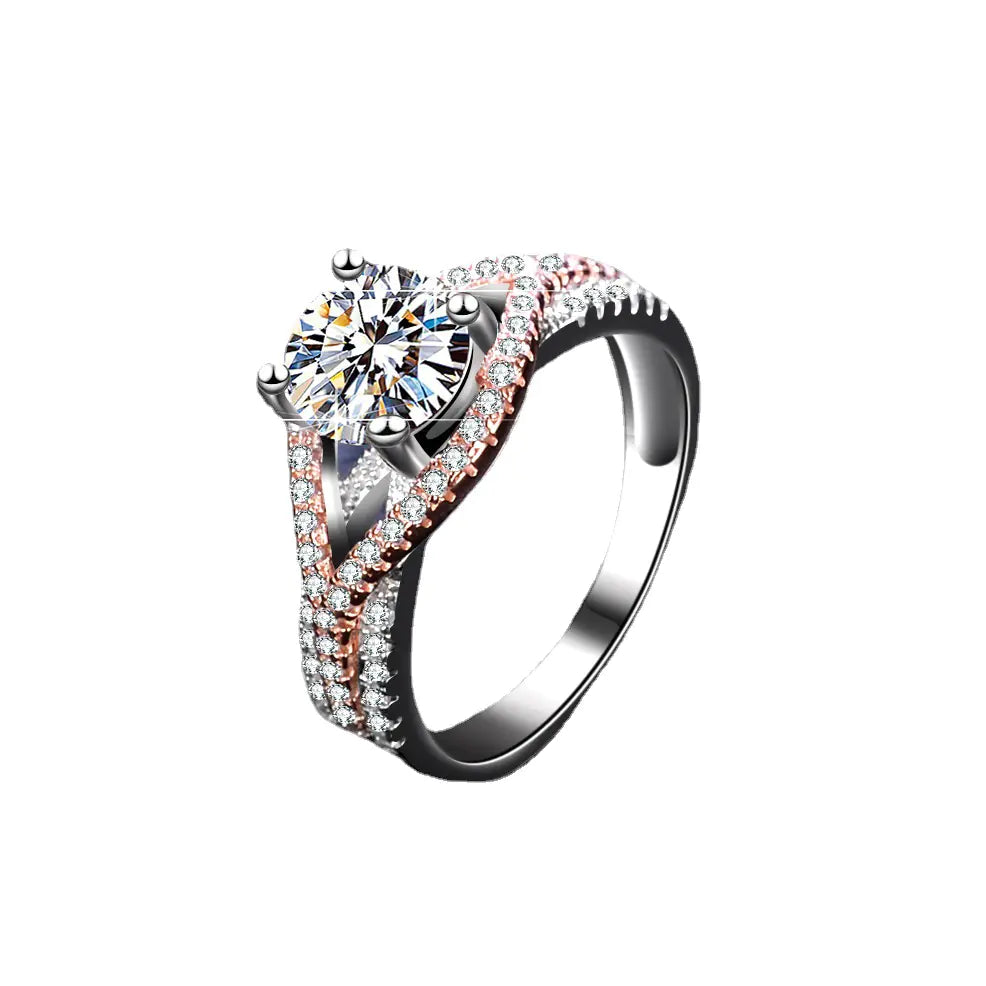 Mosan Diamond Silver Ring with Gold Two-Tone Design