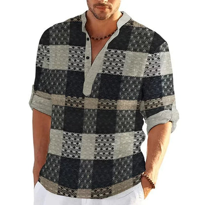 Spring & Autumn 3D Printed Stand Collar Men's Casual Shirt