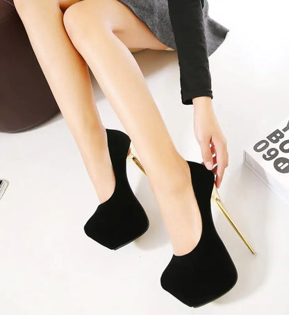 New Women's High Heel Suede Pumps - Black Nightclub Shoes