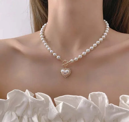 Elegant Pearl Love Necklace
