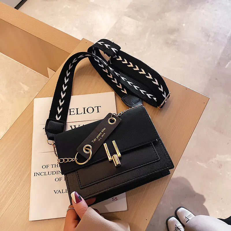 Color Block Small Square Bag with Wide Shoulder Strap