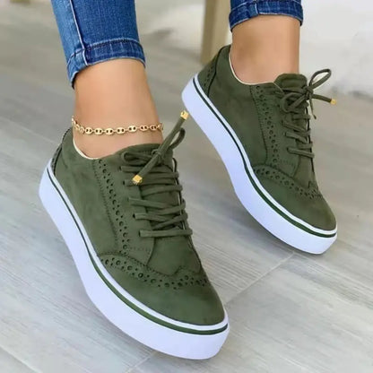 Women's Casual Lace-up Canvas Shoes - Solid Color Flat