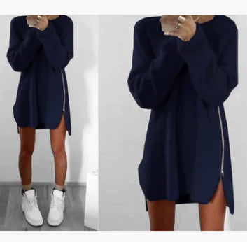 Casual Loose Zipper Sweater and Sweater Dress