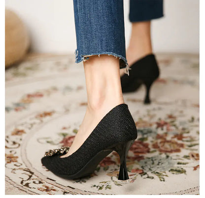 Korean Style Metal Buckle High Heel Shoes for Women