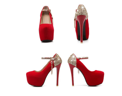 נעלי עקב גבוהות לנשים - נעלי כלה עם סטילטו עמידות למים