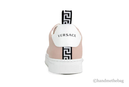 Versace Powder Blush Vitello Leather Signature Lace Sneakers