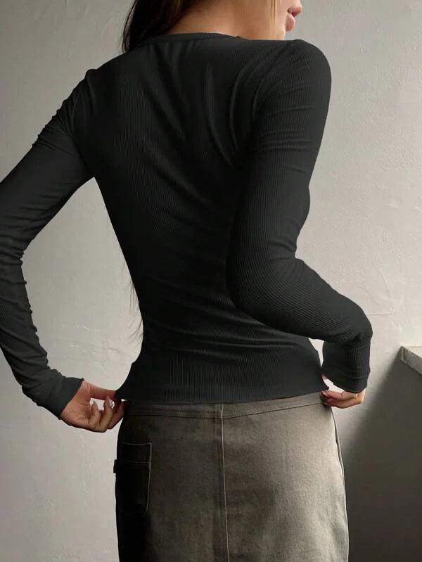 Women's Half-Button Long Sleeve T-Shirt