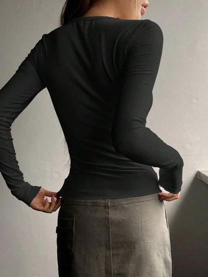 Women's Half-Button Long Sleeve T-Shirt