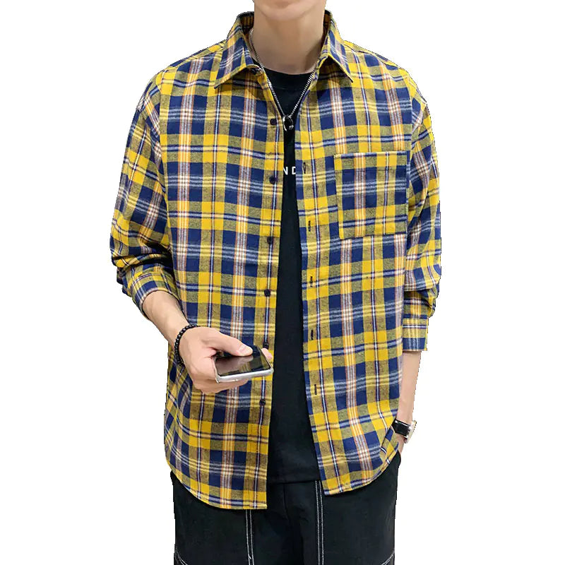 Men's Long Sleeve Plaid Shirt - Casual Loose Fit