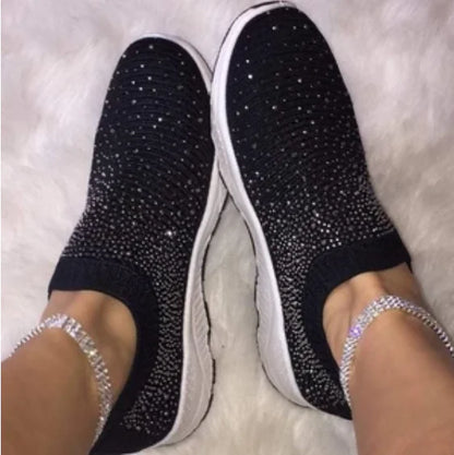 Spring Rhinestone Flat Shoes for Women, Sock Style