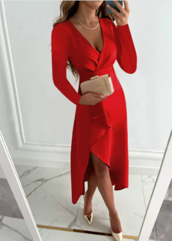 Chiffon V-Neck Short Sleeve Tie Waist Dress