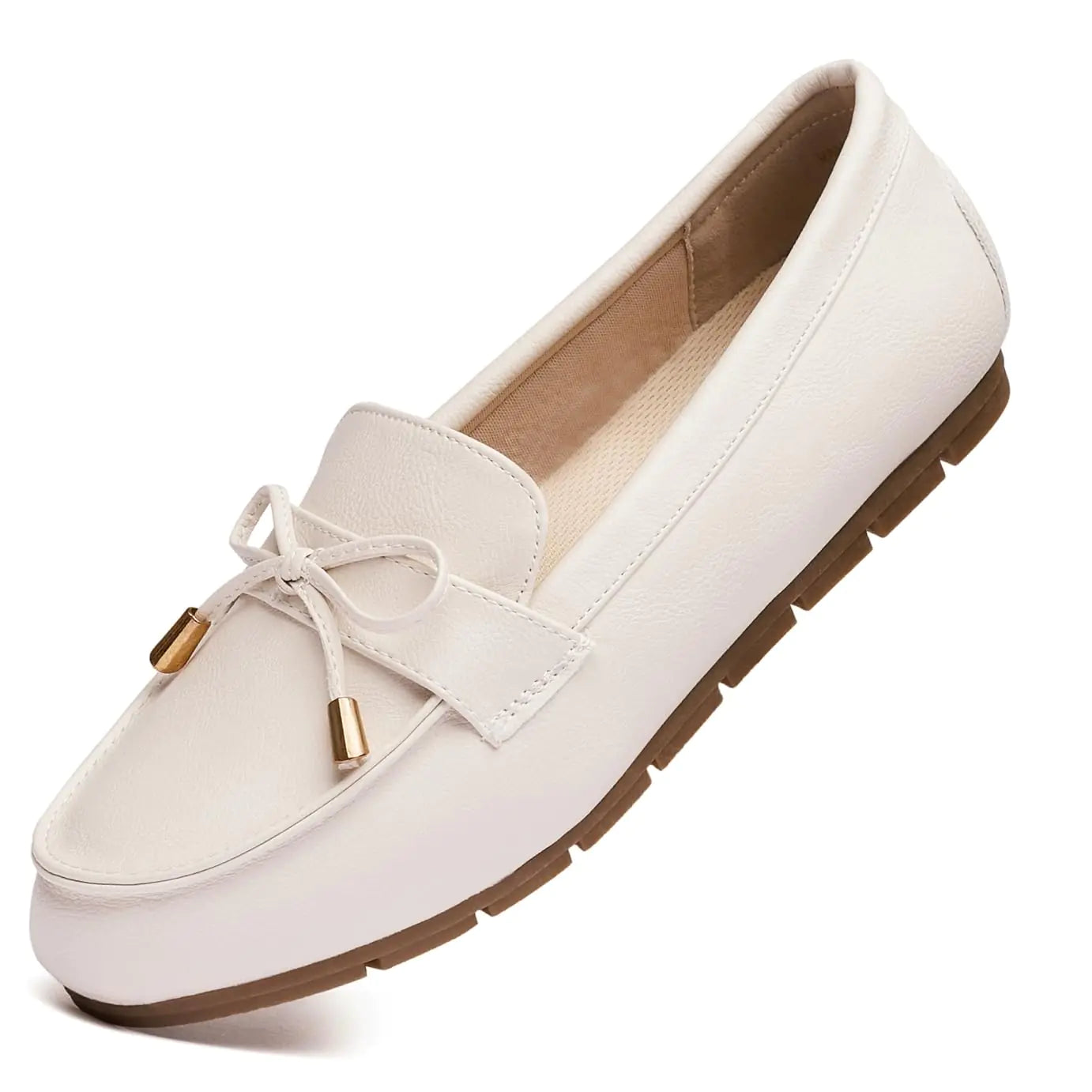 Vespiero Loafers for Women Slip On Flats Shoes Non Slip Work Shoes Comfort Soft Business Casual Walking Womens Loafers Pu White Size 10 Wide Width