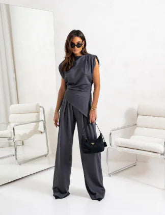 Elegant Women's Summer Two-Piece Set with Wide Pants