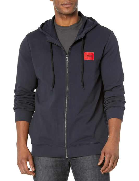HUGO Boss mens Regular Fit Square Logo Jersey Zip Up Hooded Sweatshirt Skycaptain Navy Large US
