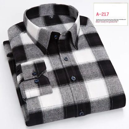 Casual Long-sleeved Plaid Brushed Shirt