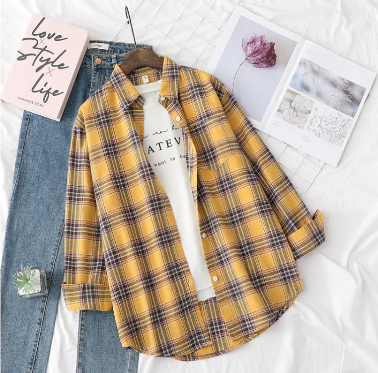 Yellow Oversized Checkered Casual Shirt