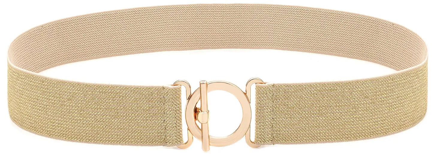 BAOKELAN Stretchy Skinny Belts for Women Elastic Waist Belts for Dresses Beige Gold 65cm/26in
