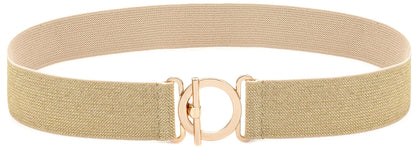BAOKELAN Stretchy Skinny Belts for Women Elastic Waist Belts for Dresses Beige Gold 65cm/26in