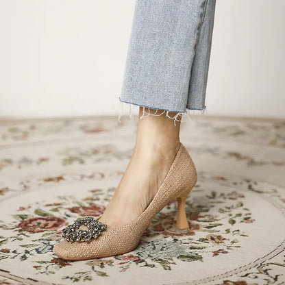 Korean Style Metal Buckle High Heel Shoes for Women