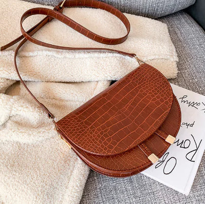 Vintage Crocodile Embossed Half-Moon Saddle Bag