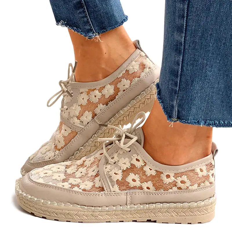 Summer Lace Floral Lace-Up Casual Shoes for Women