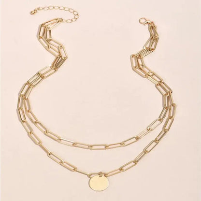 Vintage Layered Necklace with Round Pendant for Women