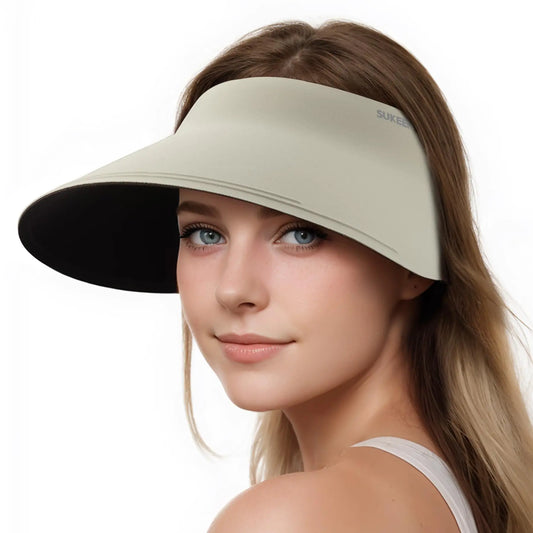 Sukeen Wide Brim Sun Visor for Women MenUPF50+ Seamless Sun Hats Foldable Ponytail Beach Hats for Daily Outdoor Activities Grey