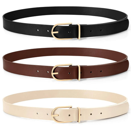 SUOSDEY 3 Pack Womens Fashion Leather Belts for Jeans Dresses Pants Black Brown Beige Ladies Belts with Gold Buckle