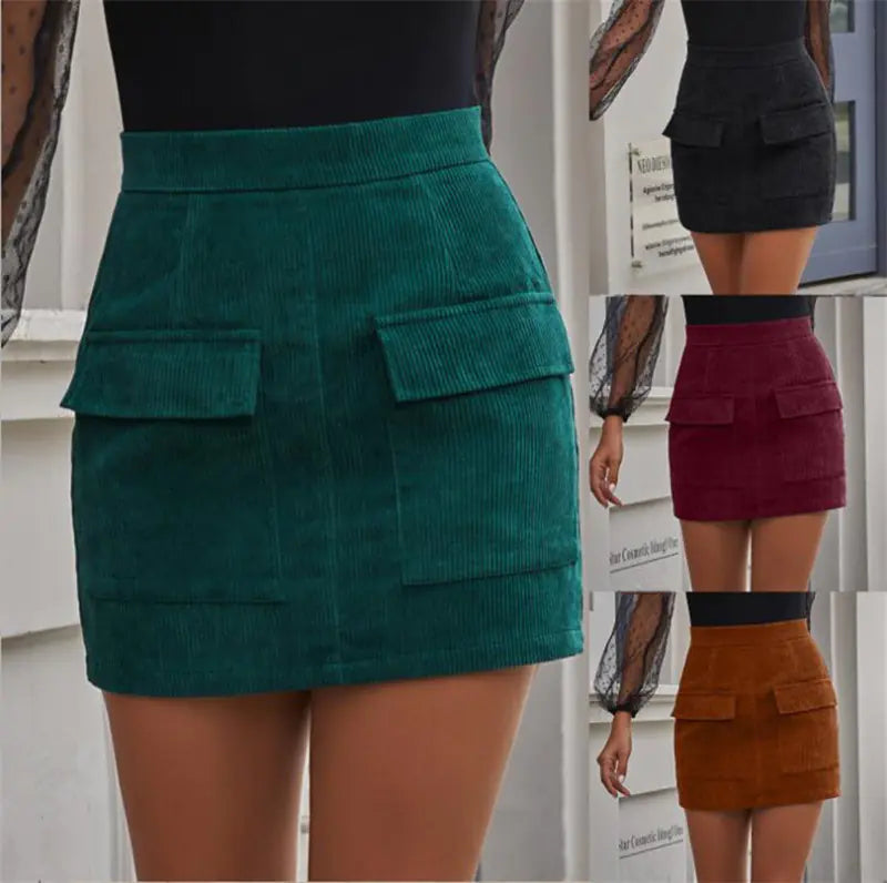 Stylish Large Pocket Corduroy Skirt
