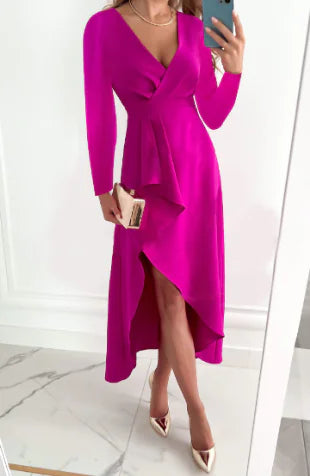 Chiffon V-Neck Short Sleeve Tie Waist Dress