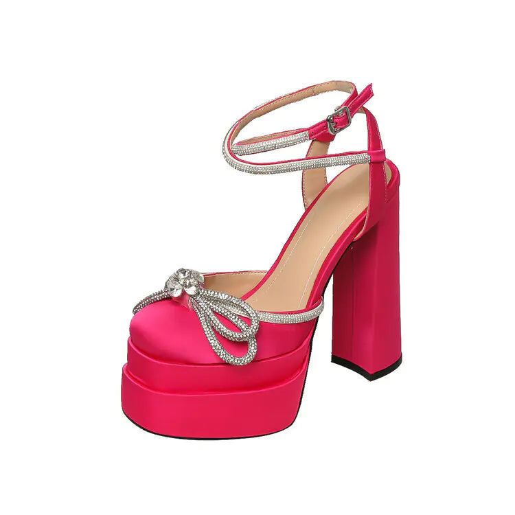 Rhinestone Satin High Heels for Ladies