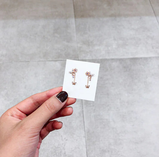 Pink Butterfly Rhinestone Elegant Earrings