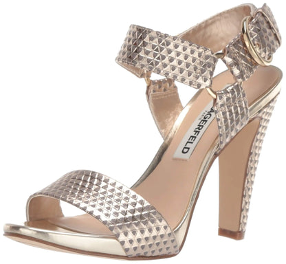 Karl Lagerfeld Paris Womens Cieone Dressy Heeled Sandal Gold Triangle Metallic 8