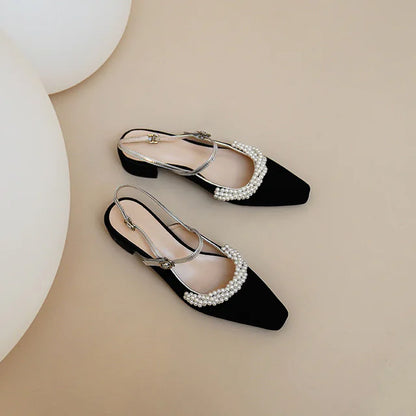 Vintage French Pearl Mid-Heel Mary Jane Shoes for Women